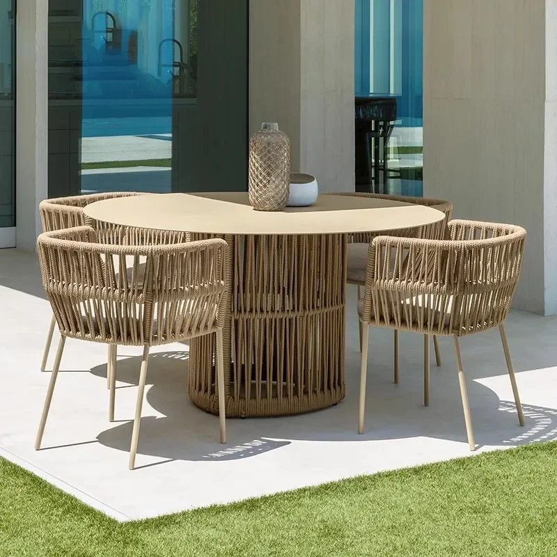 Waterproof Rattan Dining Set Outdoor Patio Balcony Garden Furniture Sun Resistant Leisure Table and Chairs for Courtyard