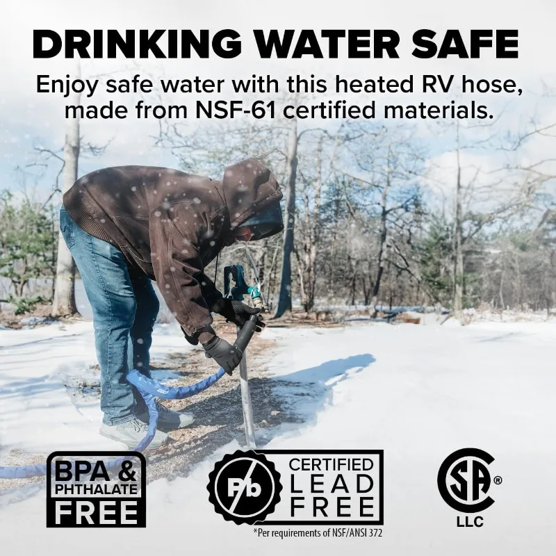 خرطوم ماء ساخن 50 بوصة لـ RV - يمنع التجميد حتى -20 °   — معتمد لمياه الشرب وخالي من الرصاص - رائع للمخيمات