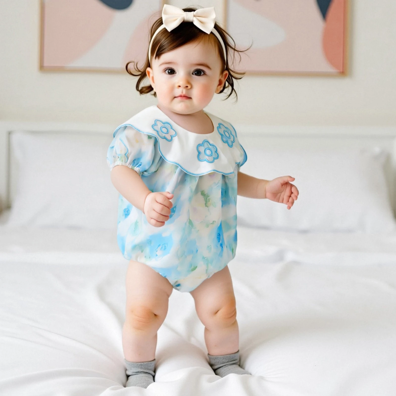 

Baby Summer Clothing Infant Baby Girls Sweet Short Sleeve Rompers Jumpsuits Flower Print Sunsuit Newborn Summer Clothes