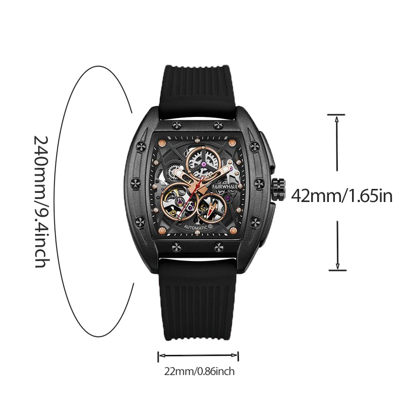 Orologi meccanici di moda cinturino in Silicone da uomo Sport orologio automatico di alta qualità orologio da polso a forma di Tonneau prodotti gratuiti doganali