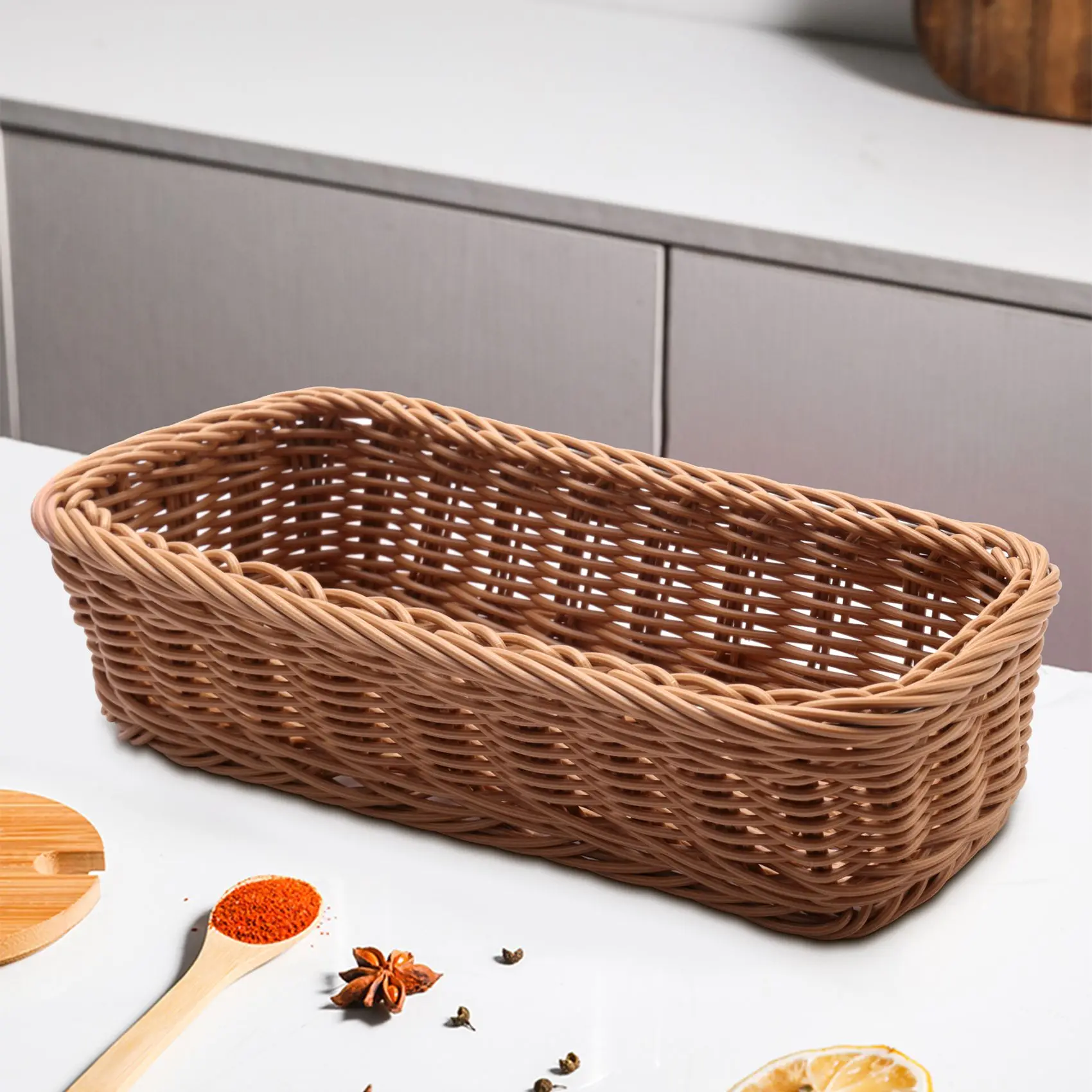 Desktop Cutlery Storage Basket Woven Basket Restaurant Tableware Drain Storage Box Tableware Storage Basket, Brown