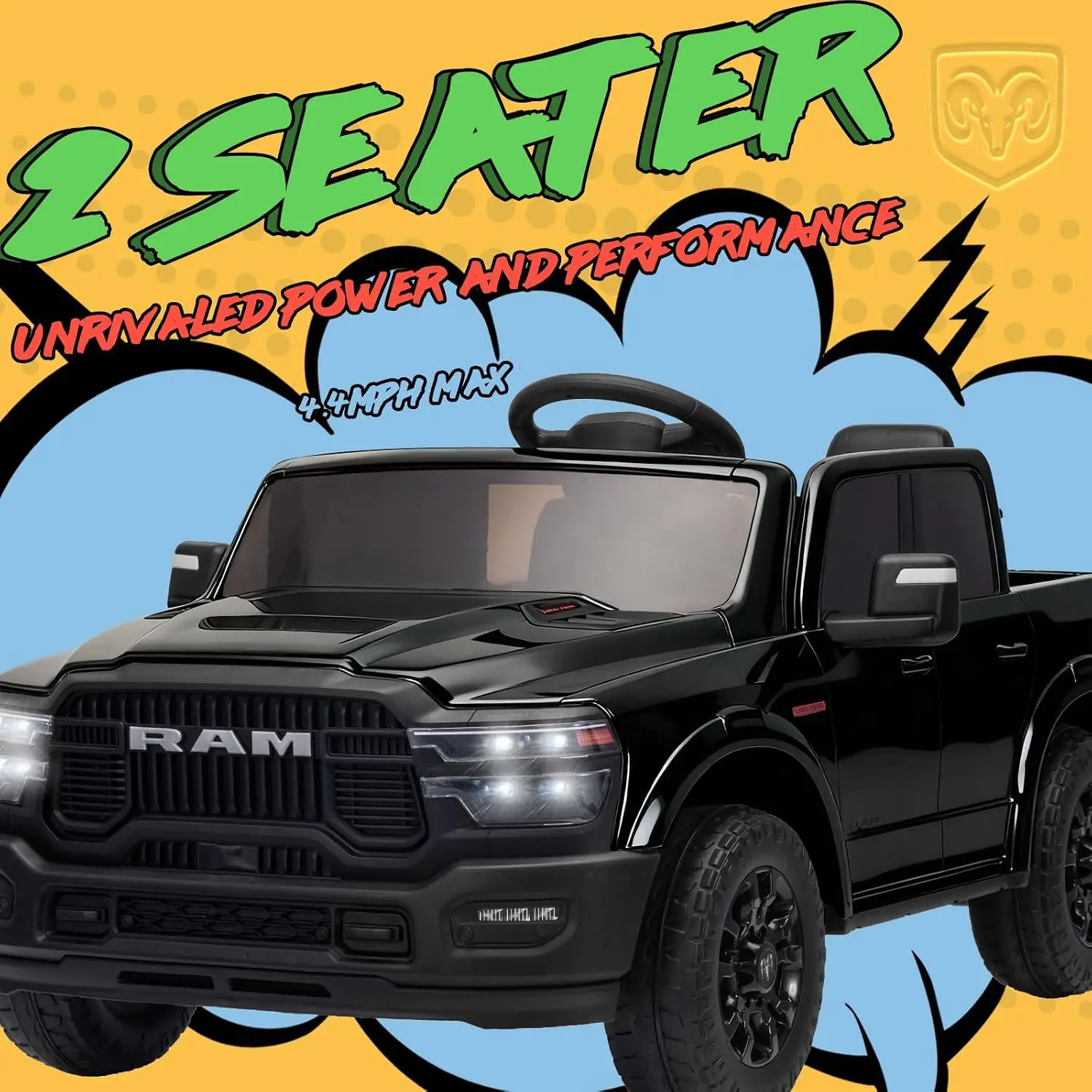 Licensed SQ7 RAM 24V Kids Electric Ride On Car Parent Remote Control Spring Suspension Storage Bed Off Road Electric Truck Black