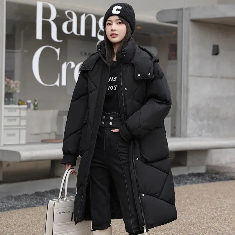 Large Size Winter Women Cold Coat Long Parkas Super Hot Coats Over-the-knee Puffer Jacket Hooded Loose Windproof Jacket Snowsuit