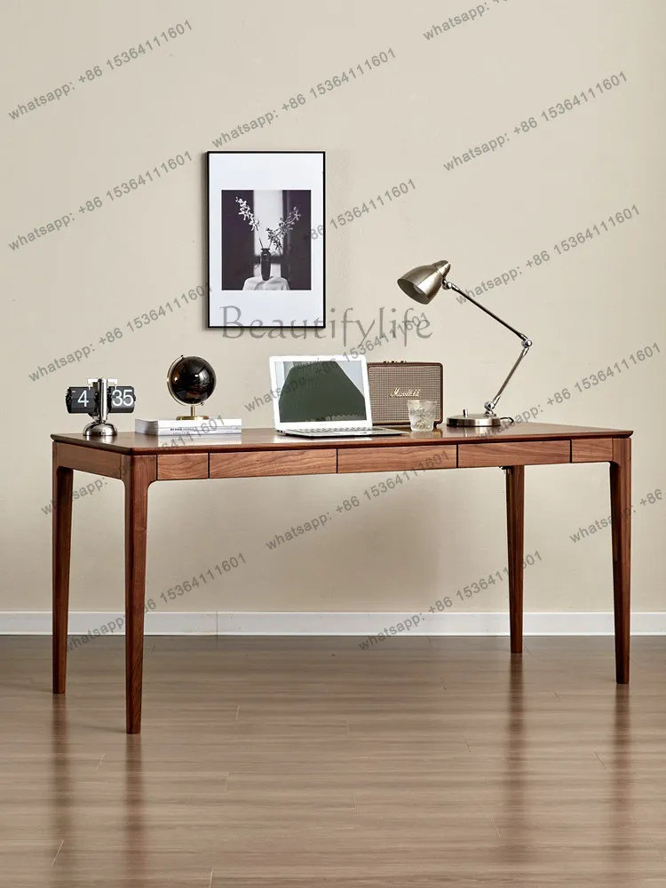 Nordic solid wood desk modern simple black walnut office computer desk