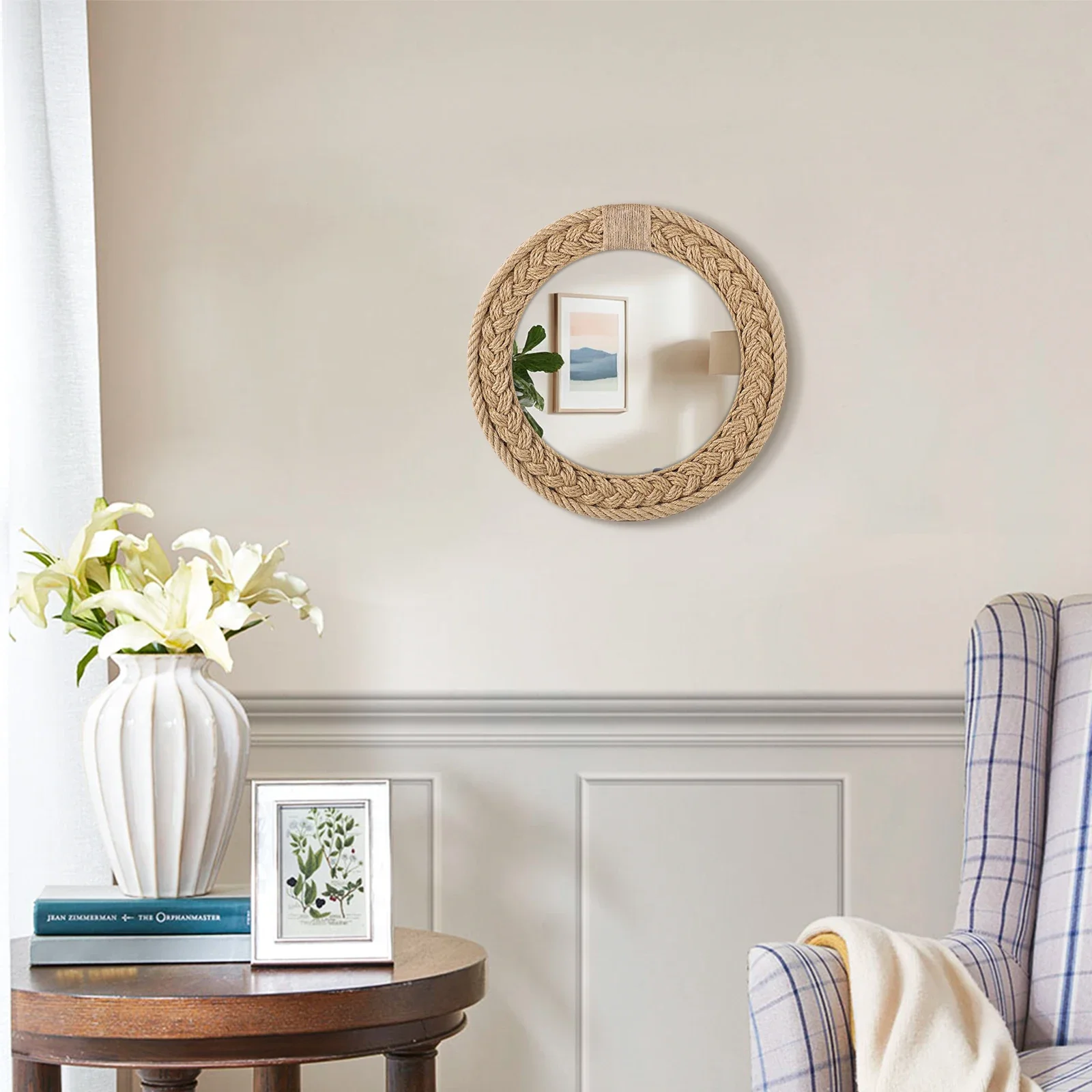 

Hand-woven Nordic decorative hanging mirror creative hanging wall sofa porch homestay style background wall decor makeup mirror
