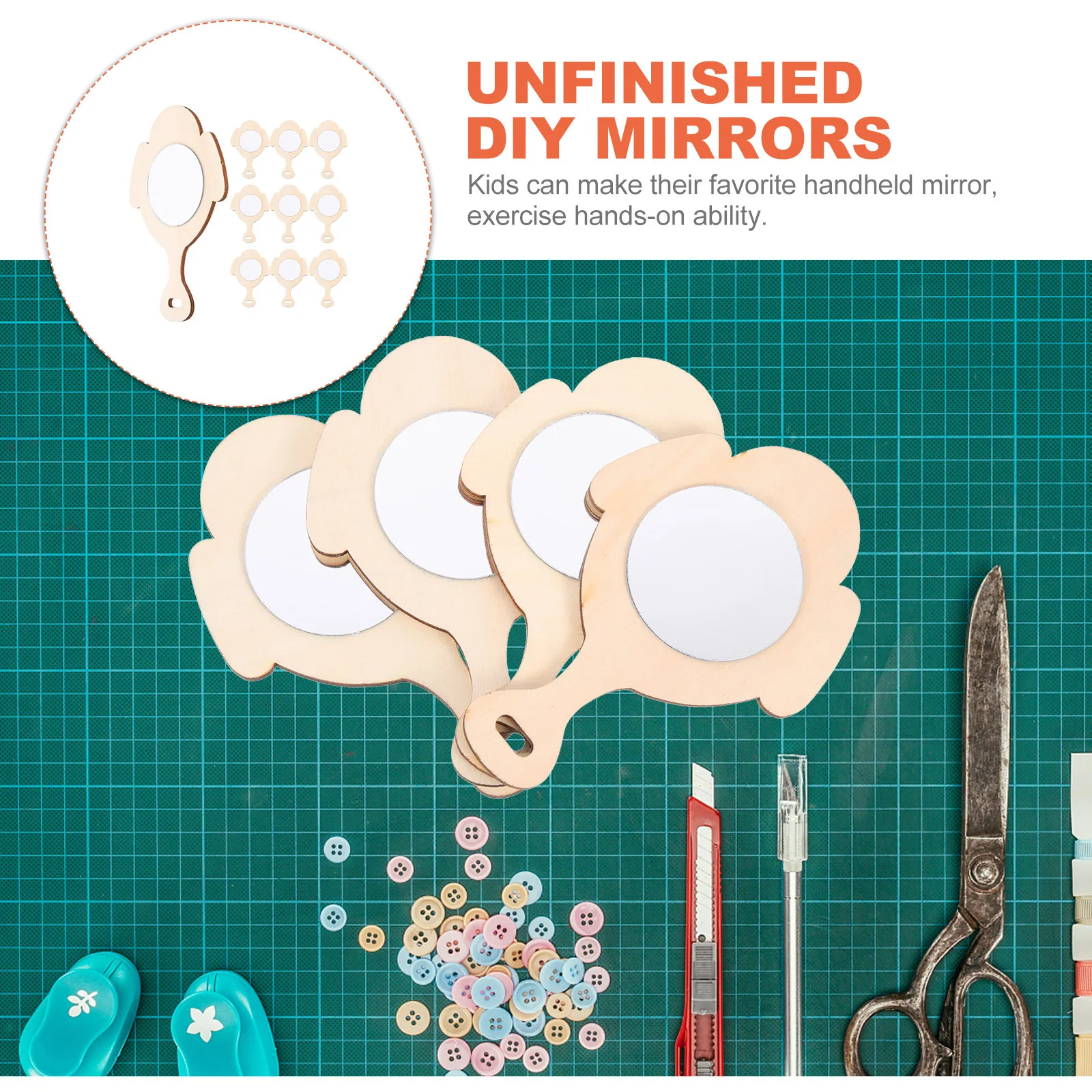 

10 шт. неокрашенных деревянных ручных зеркальчиков для творчества, мини-зеркала для детей, для рисования, декоративные, забавные детские зеркала