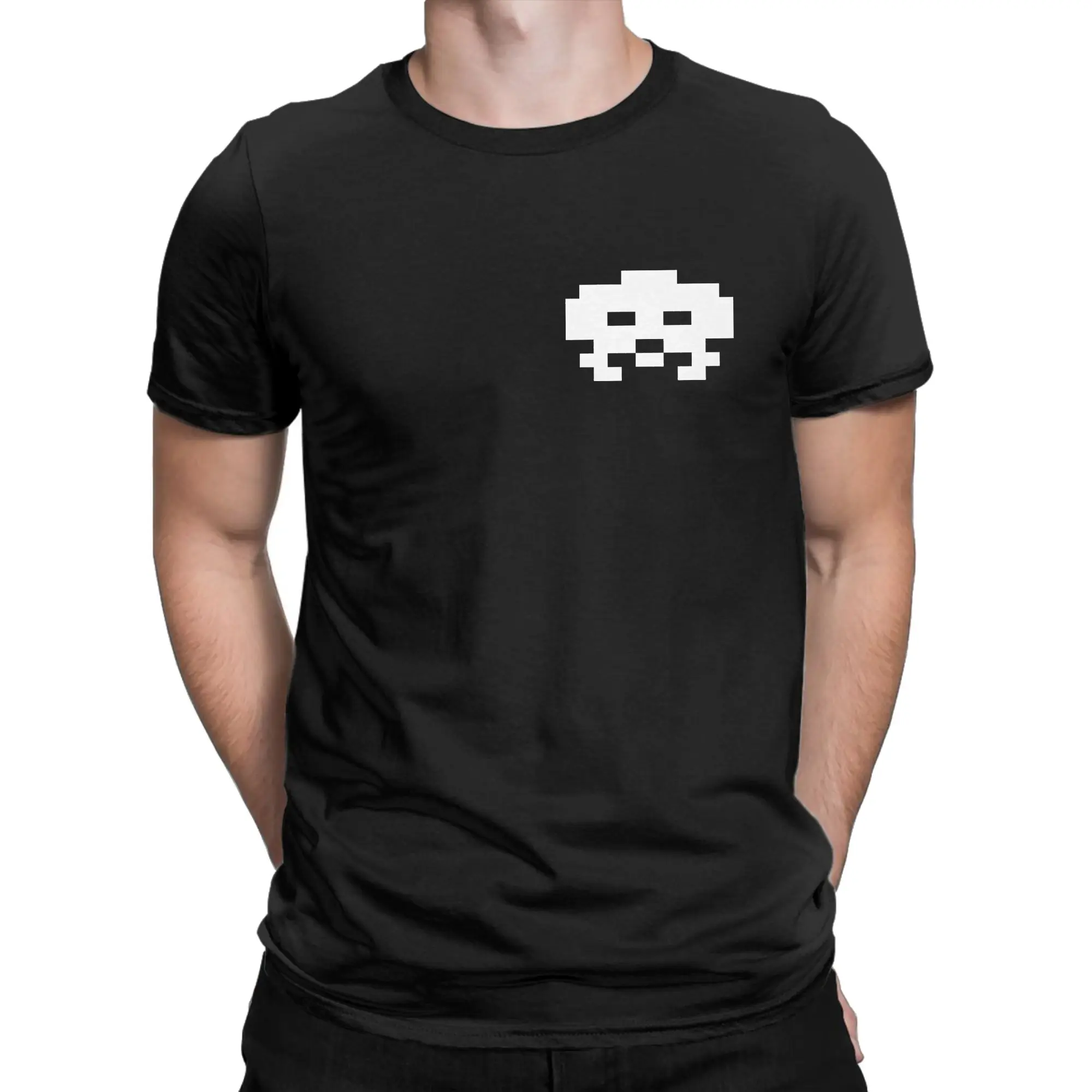 Casual Space Invaders T Shirt Men's Round Neck Short Sleeve Tops Retro Video Game 100%Cotton Summer Tops Shirts