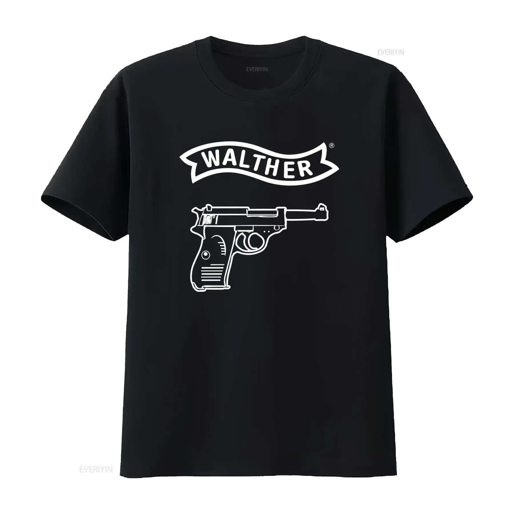 Camiseta con logotipo de Walther Arms Company, camiseta con diseño de pistola alemana P38 PPK WW2, estilo vintage, vintage, lavada, transpirable, informal para hombre