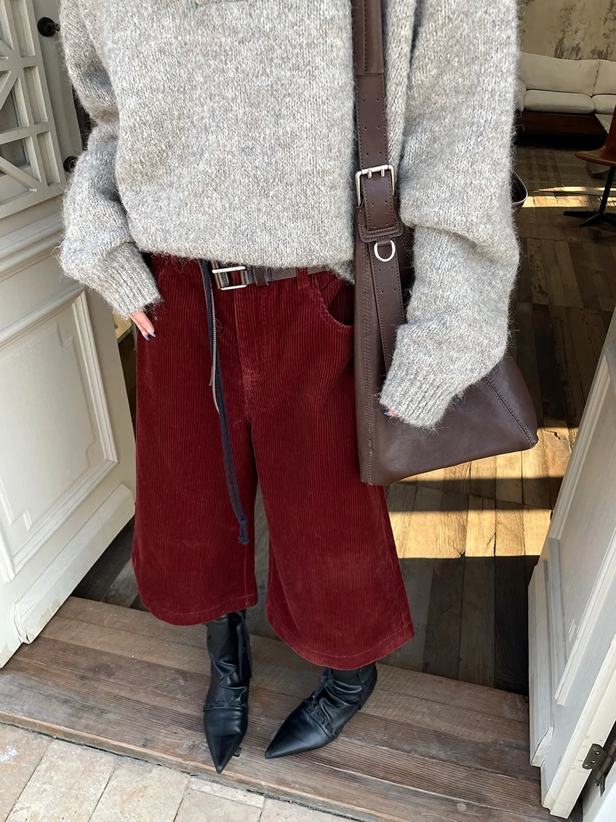 

Брюки JCCC adow из красного вельвета, утепленные, в стиле ретро, с маленьким дизайнерским принтом, универсальные, осенние 2025, однотонные, 100% хлопок