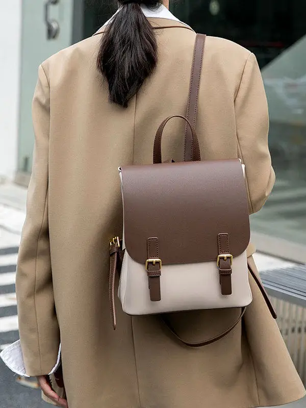 Fashion Women's Small Backpack Purse - Two Tone Convertible Shoulder Bag for Travel Work Daily Use