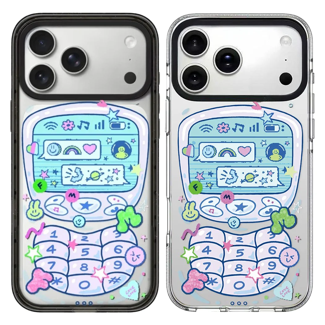 

Cartoon Retro Keyboard Phone Acrylic Black Border Magnetic Case: Compatible with IPhone 17 16 15 14 13 12 Pro Max 17 Air