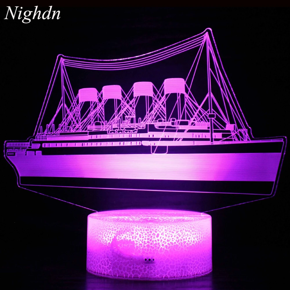 3D Illusion Ship Model Lamp for Kids Night Light 7 Colors Changing Room Bedside Decor Christmas Birthday Gifts for Girls Boys