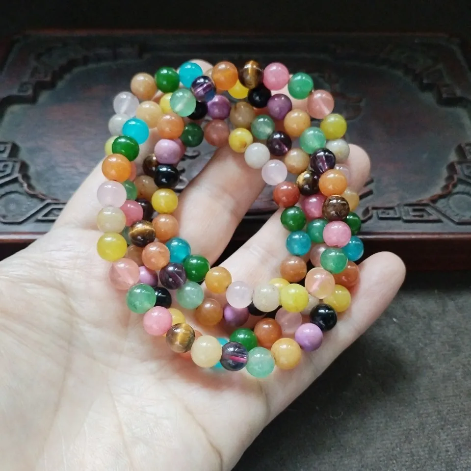 Multi-color Gemstone Round Spacer Beads Mixed Agate Crystal Polished Bead String Handmade Ethnic Jewelry Craft Accessories