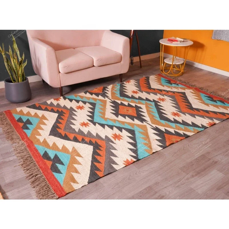 Handmade Rugs Flat Woven Kilim Reversible Hand-Woven Pastel Color Rug Area