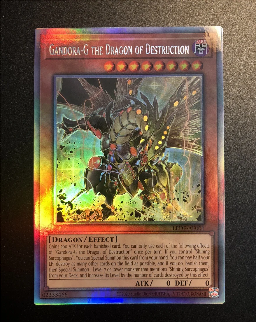 Yugioh KONAMI Duel Monsters LEDE-AE001 Gandora-G, el Dragón de la Destrucción, Tarjeta Holográfica Rara de Colección en Inglés Asiático, Estado Impecable