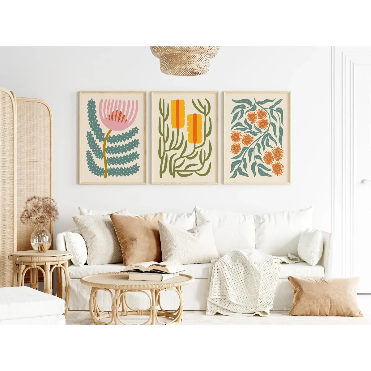 3pcs Canvas Poster Set (Unframed) – Australian Native Flower Prints: Protea, Banksia, Blooming Gum Tree – Botanical Wall Art