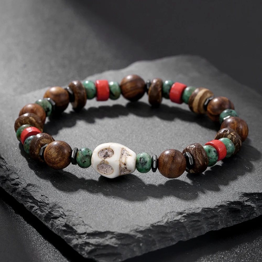 Böhmischer Retro Handgefertigter Perlen-Totenkopf-Armband für Männer, Modeschmuck, Trendige Party-Accessoires für Frauen, Geschenke – Detail 4