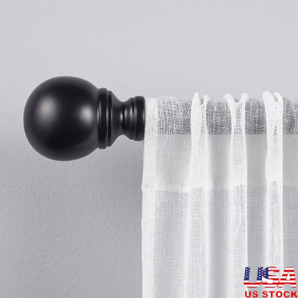 

Adjustable 72 Inch Curtain Rod Set with Sphere Finials Matte Black Iron Decorative Hardware Easy Install 25lb Capacity