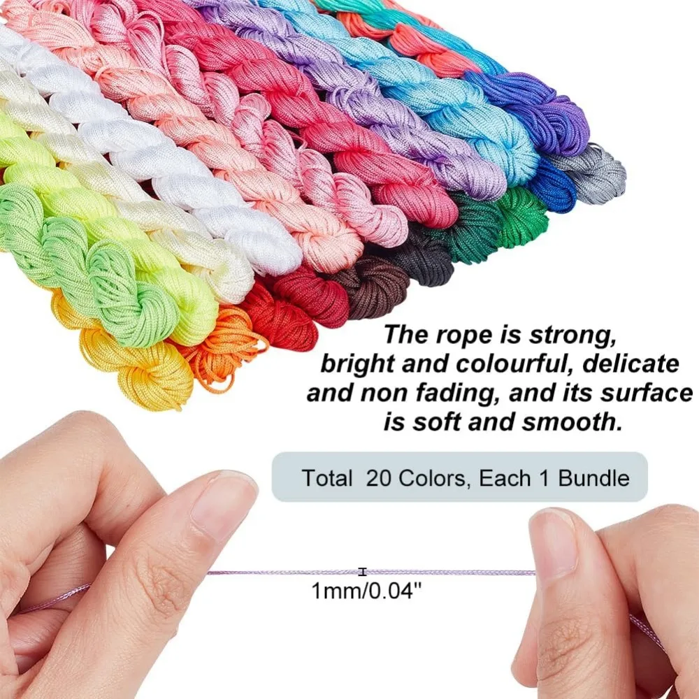 480 Yard 1mm Nylon String Chinese Knotting Cord 20 Colors Nylon Thread Kumihimo Macrame Thread Braided Beading String Cord