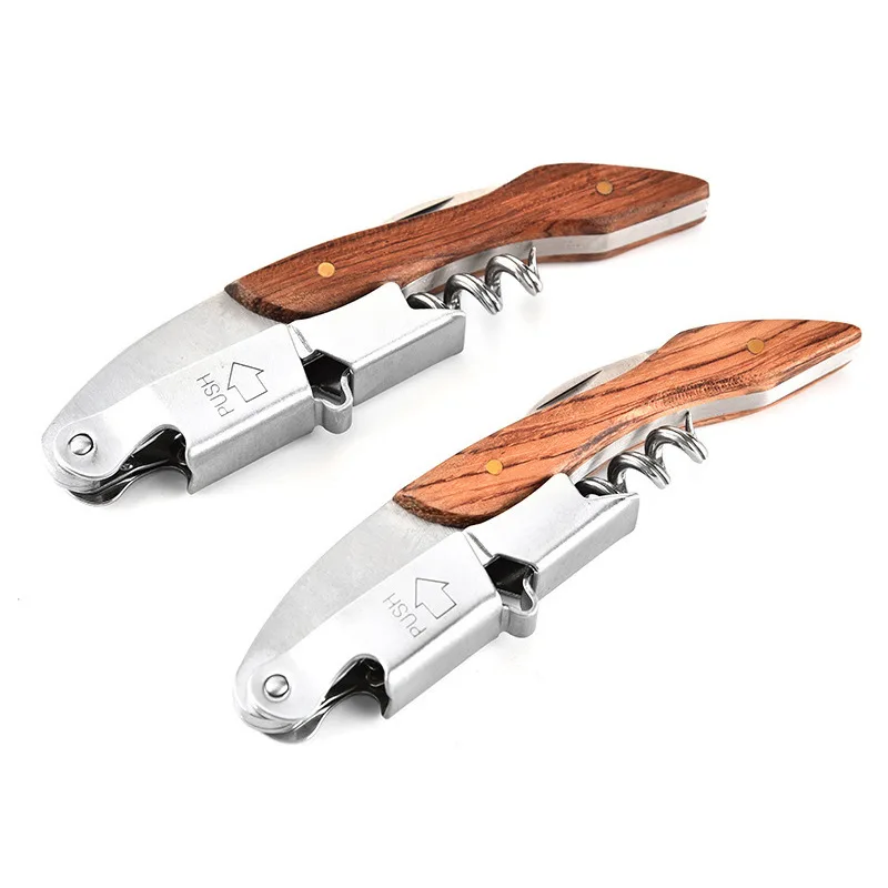 50Pcs Customized Wedding Gift Wood Handle Professional Multifunction Portable Screw Corkscrew Red Wine Bottle Opener Party Favor