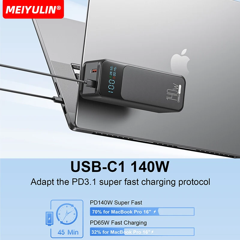 140W Power Bank 27000mAh USB C Fast Charging Portable 100W Mobile External Battery LED Lighting for iPhone Samsung Xiaomi Laptop