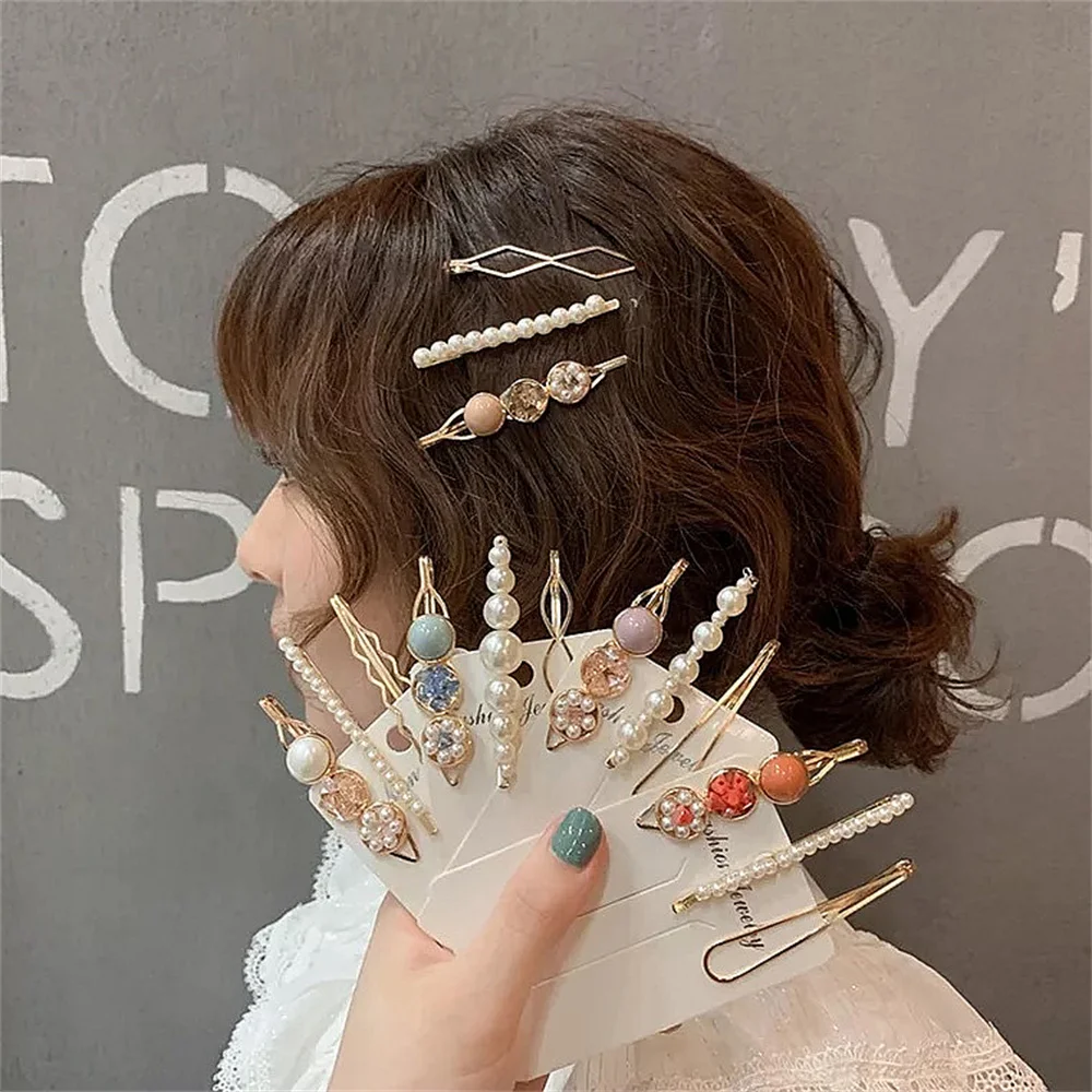 Vintage Metall Perle Herz Haar Clip Süße Geometrie Legierung Haarnadel Nette Haar Barrettes Für Frauen Haar Acessories