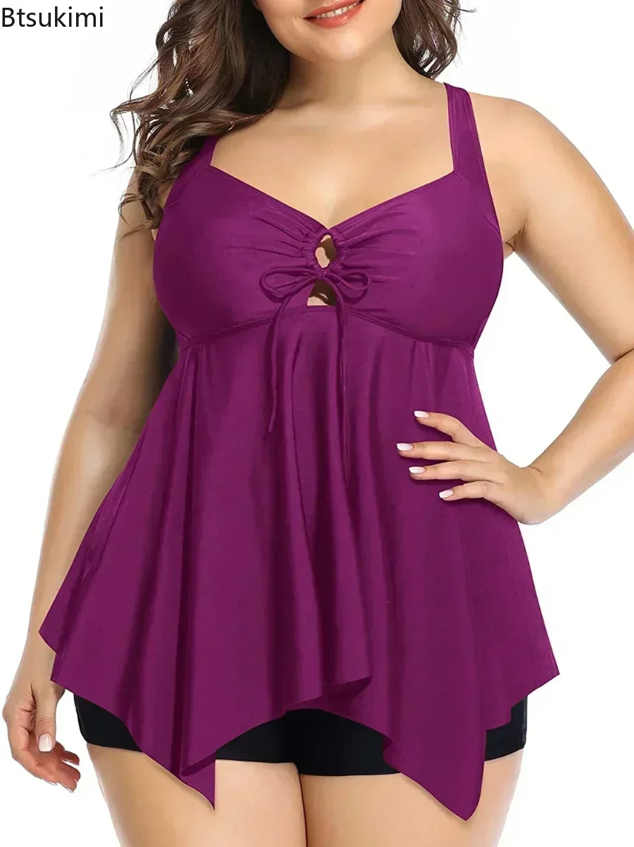 2025 Bikini de verano Tankini, trajes de baño para mujer, traje de baño de una pieza de talla grande, falda Sexy con cuello Halter, pantalones