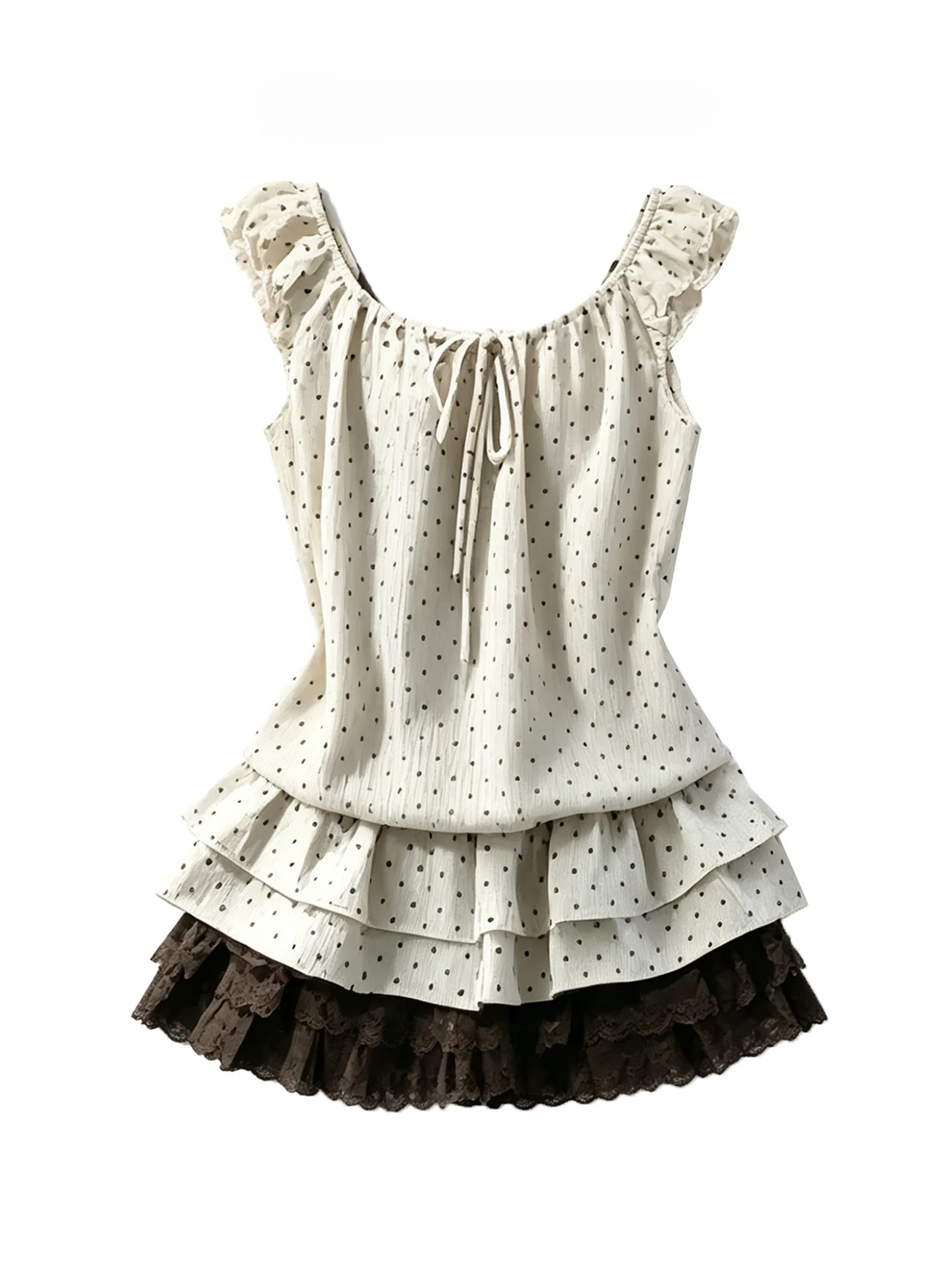 Conjunto de Falda de Verano con Estampado de Lunares Estilo Coreano, Vestido de Moda para Mujer, Conjunto de Dos Piezas, Manga Corta, Cintura Alta, Ropa Casual