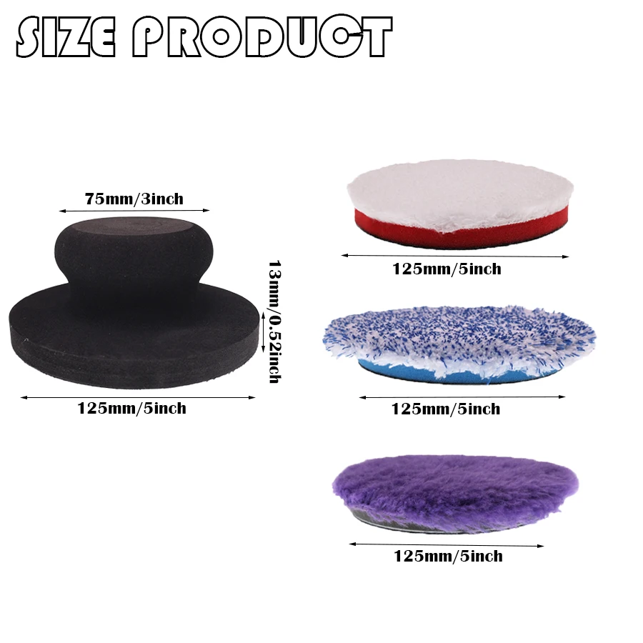 5 Inch Polishing Pad Set 4 Pcs with EVA Hand Sanding Block Hook & Loop Hand Sanding for Car Polishing Woodworking Paint