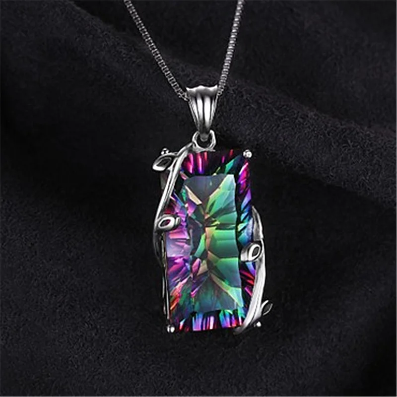 2026 Elegant 3-Piece Set Colored Rectangular Zircon Jewelry Accessories - Ring Earrings Necklace for Anniversary Party