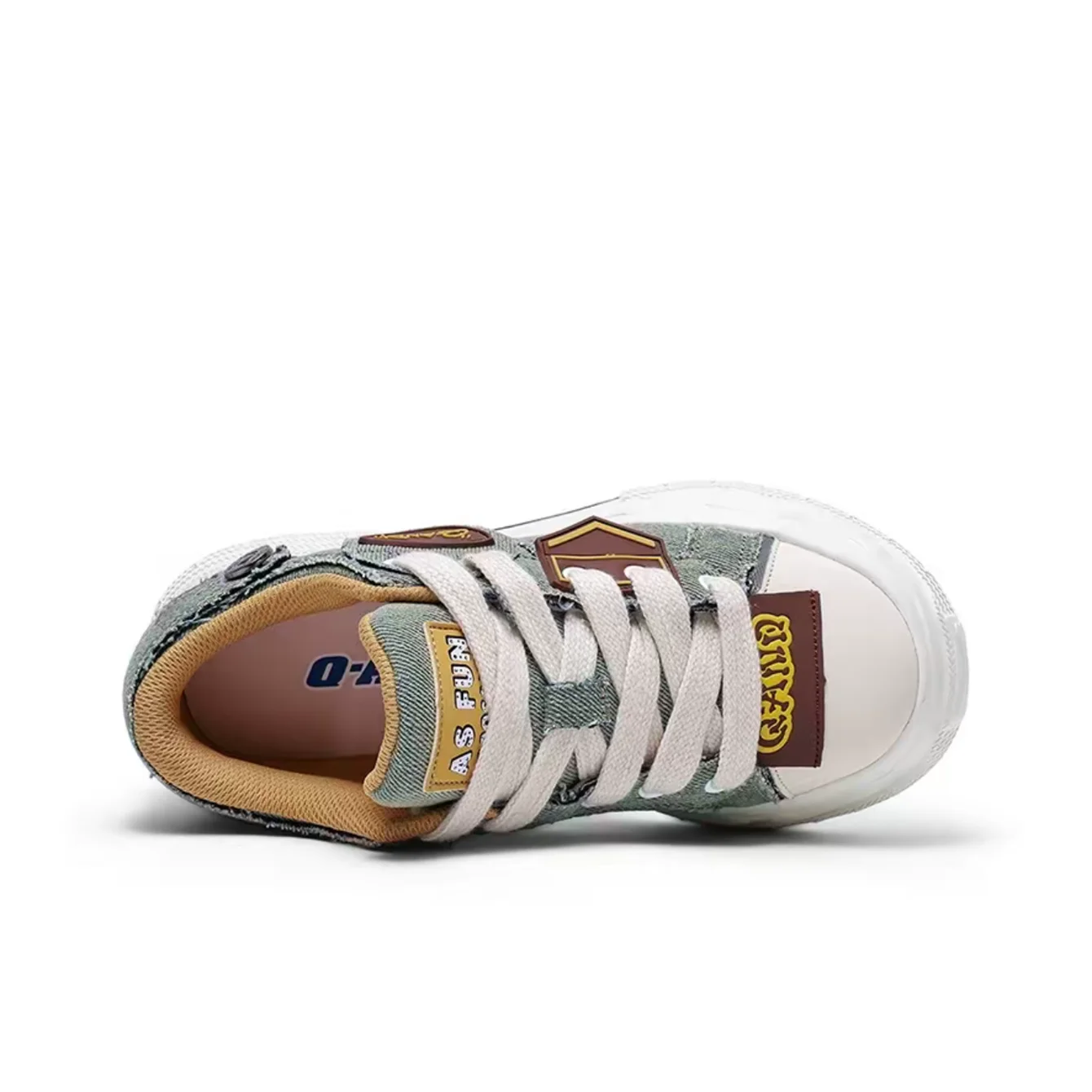 Four Seasons All-Purpose Retro Denim Light Green Casual EVA Sole Skateboarding Shoes Thick soled Height Increasing Board Shoes