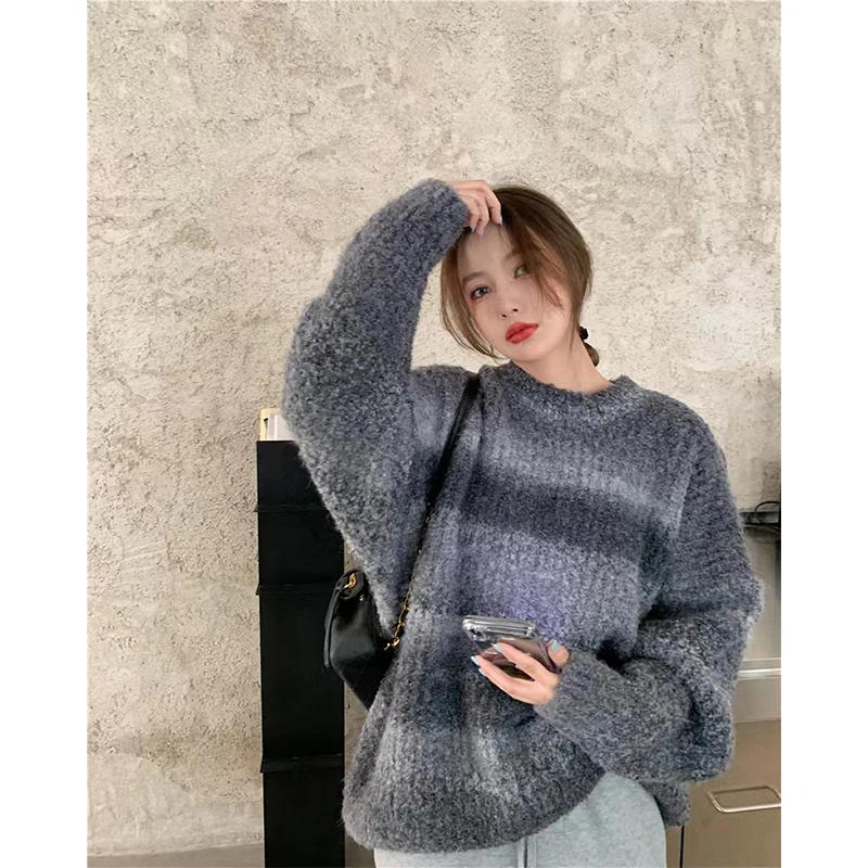 Imagem -03 - Pullovers de Malha Extragrande Feminino Suéter Gradiente Streetwear Coreano Malhas Casuais Jumper de Inverno Tops Vintage Harajuku