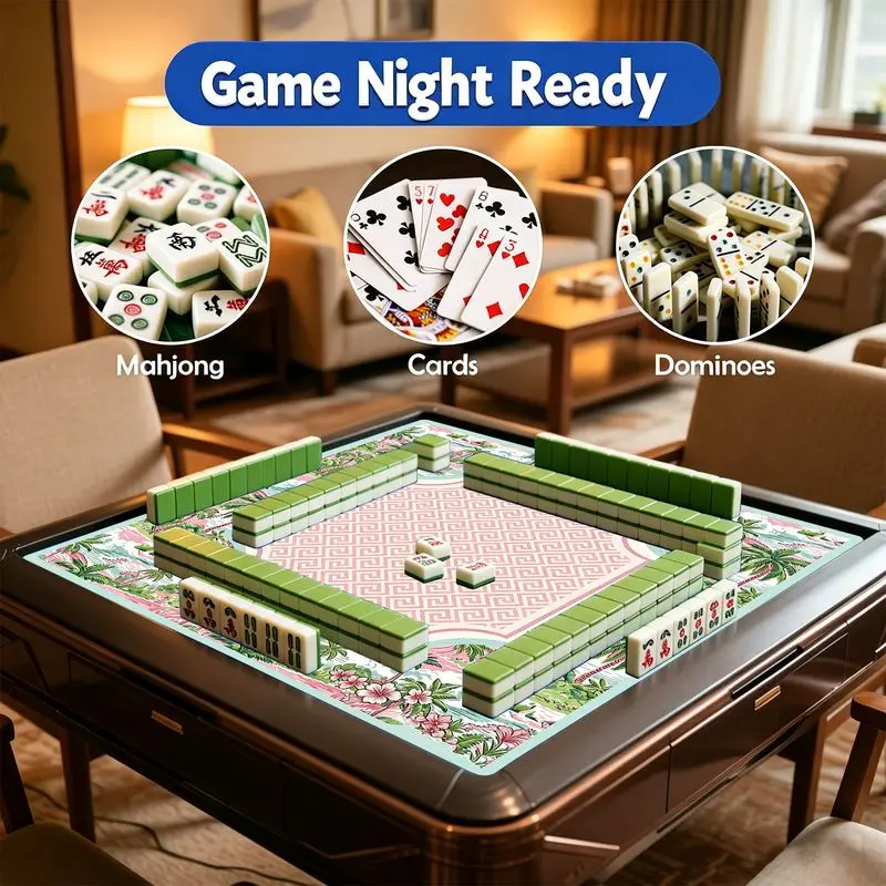 VIKAMA Pastel Hawaiian Volcano Floral Mahjong Mat Non Slip Portable Washable Table Pad Summer Gift For Women Game Night