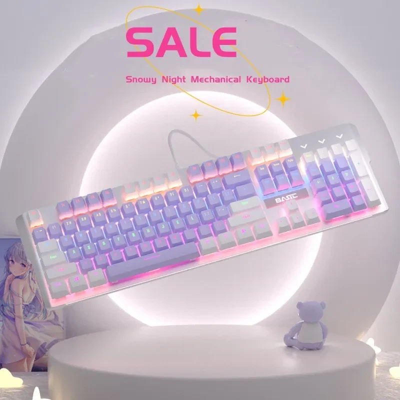 

Wired Mechanical Keyboard White-Blue/White-Purple Dual-Color Mixed Lighting Blue Switch Brown Switch Wired Gaming Keyboard