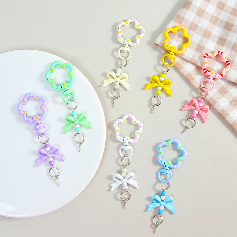 5pcs Candy Color Metal Metal Lanyard Snap Hook Lobster Clasp Bow Charms with Screw Eye Pins for DIY Keychain Crafts Jewelry Make