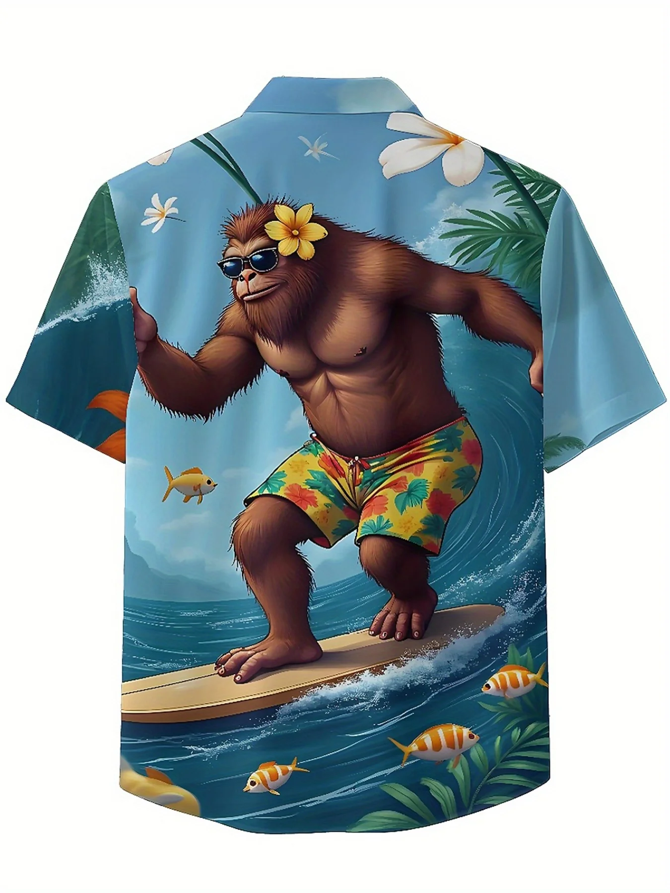 قمصان هاواي مقاس كبير للرجال من Sasquatch نمط مغامرة ركوب الأمواج الاستوائية، قمصان ألوها فضفاضة للجنسين، ملابس بديلة