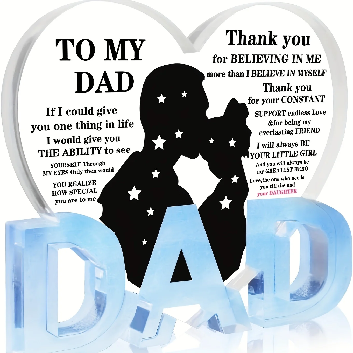 هدايا الأب من الابنة، شكرًا لك، هدايا الأب من الأكريليك على شكل قلب لهدايا عيد الميلاد وعيد الميلاد وعيد الشكر وعيد الأب