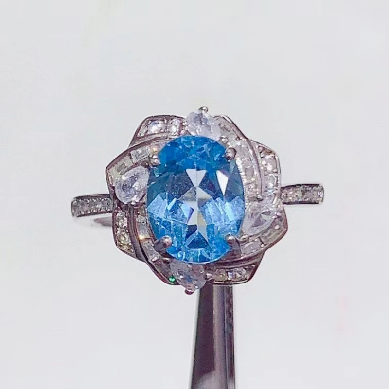 

925 Silver Natural Topaz Ring with Certificate 9x7mm Oval Cut 2ct Genuine Topaz Jewelry Flower Design Silver Ring for Women