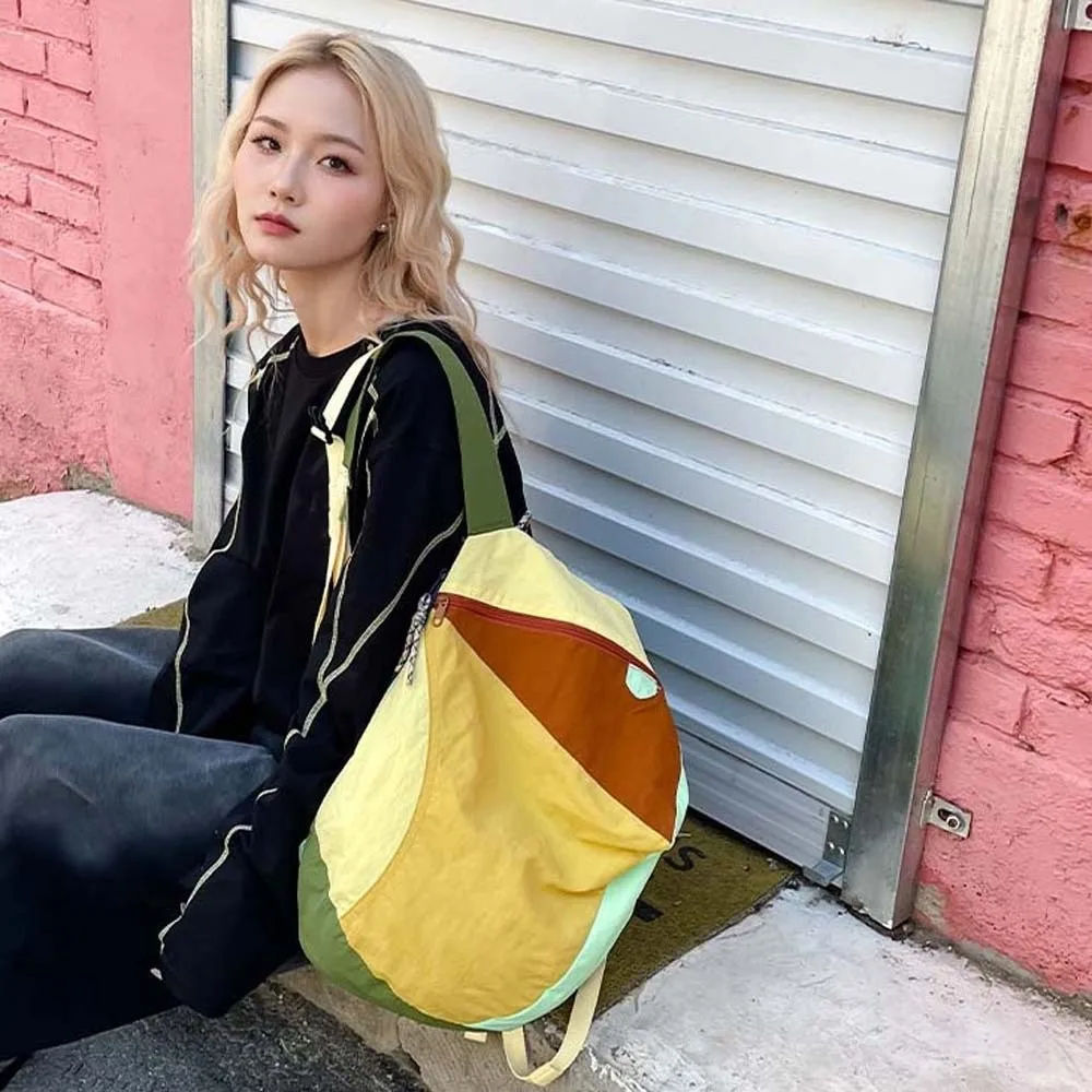 Durable Contrast Color School Bag Lightweight Large Capacity Nylon Sport Daypack Fixed Webbing Scratch Prevention