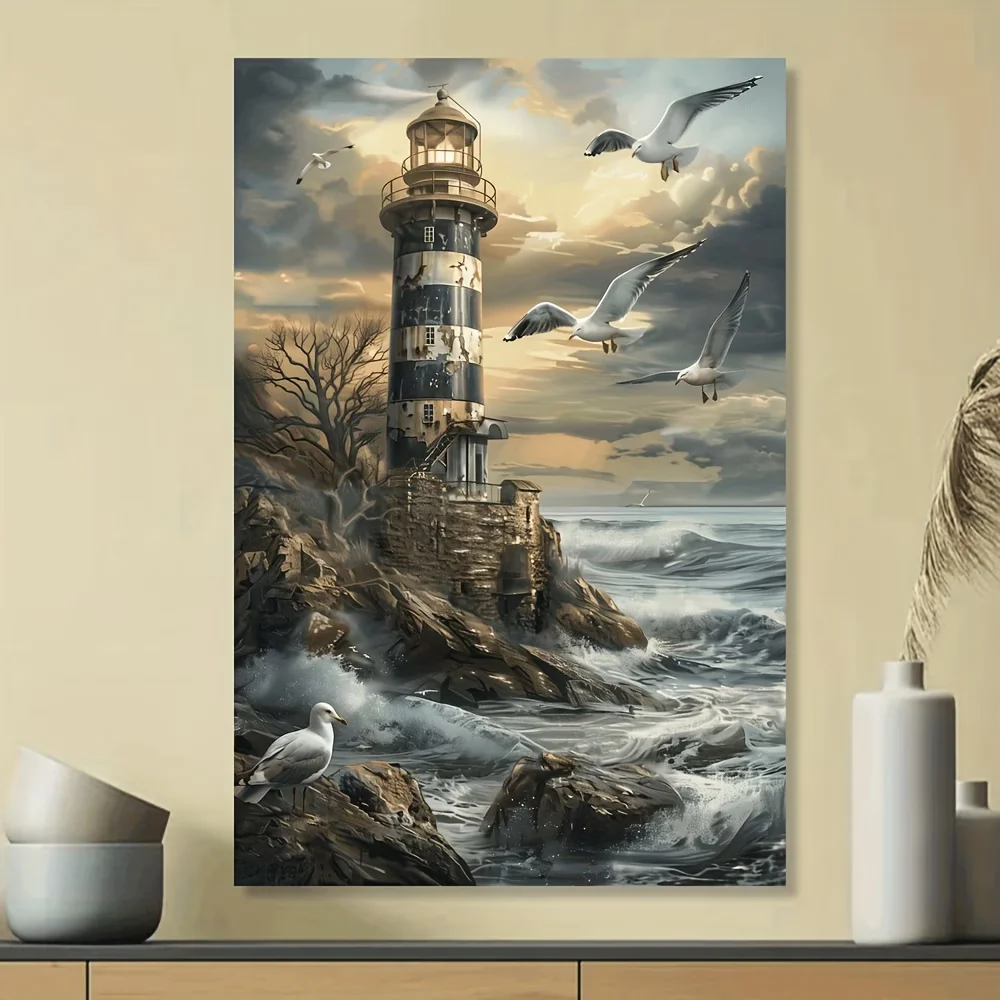 Full Square Round Diamond Painting Sea Waves Lighthouse Birds DIY Diamond Art Kits Mosaic Diamond Embroidery Home Decor