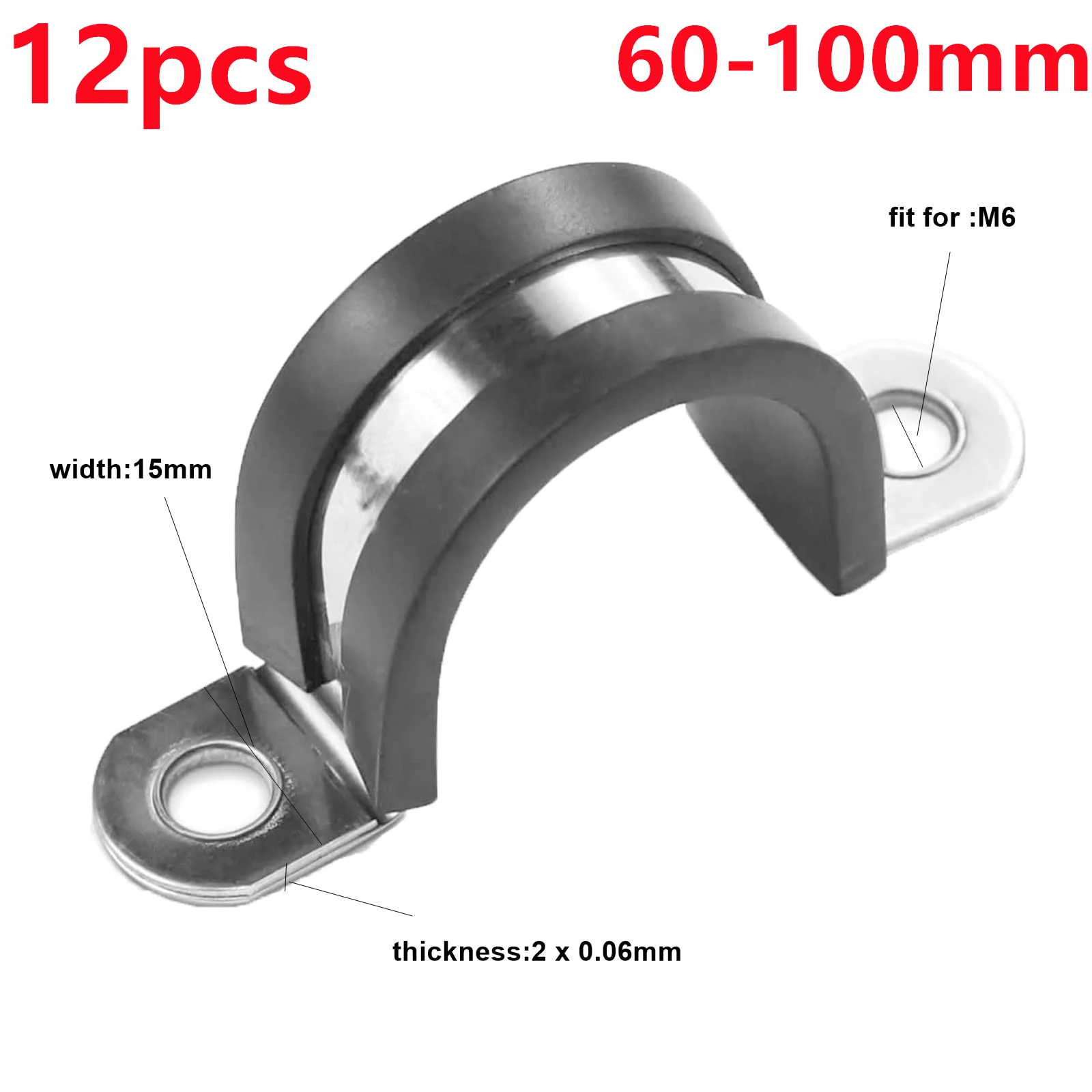 12pc Rubber Lined P Clips U-type Pipe Cable Clamp 304 Stainless Steel M60-M100 Mounting Hose Clamp Wire Fixed Clamp Pipe Bracket