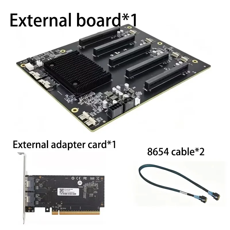 PCIe 4.0 5-Card Expansion Base Adapter Board PLX88096 Expansion Card +External+Interanl+SFF-8654 2*cables