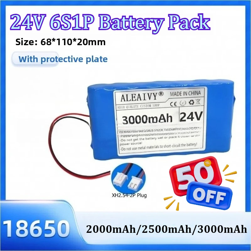 

24V 25.2V 6S1P 18650 LithiumIon Battery Pack 3000mAh XH2.54-2P Plug Electric Rechargeable for 24V Low-power Battery Applications