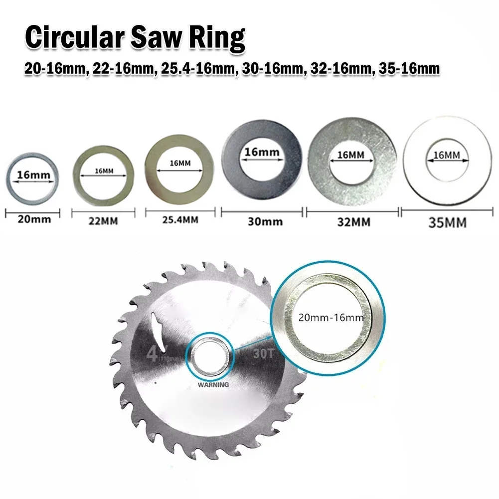 6 Stks/set Cirkelzaagring Voor Omzettingsring Voor Cirkelzaagbladreductie Ring Snijschijf Snijmachine Houtbewerkingsgereedschap