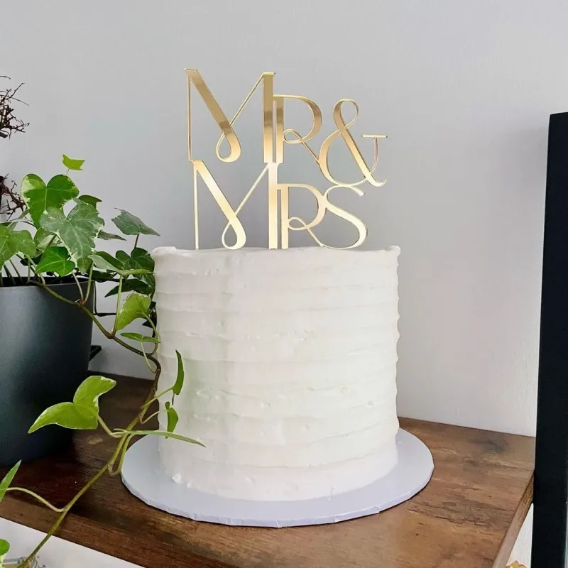 New MR&MRS Happy Wedding Cake Topper Gold Black Acrylic Ring Groom Bride Cake Topper Wedding Engagement Party Dessert Decoration