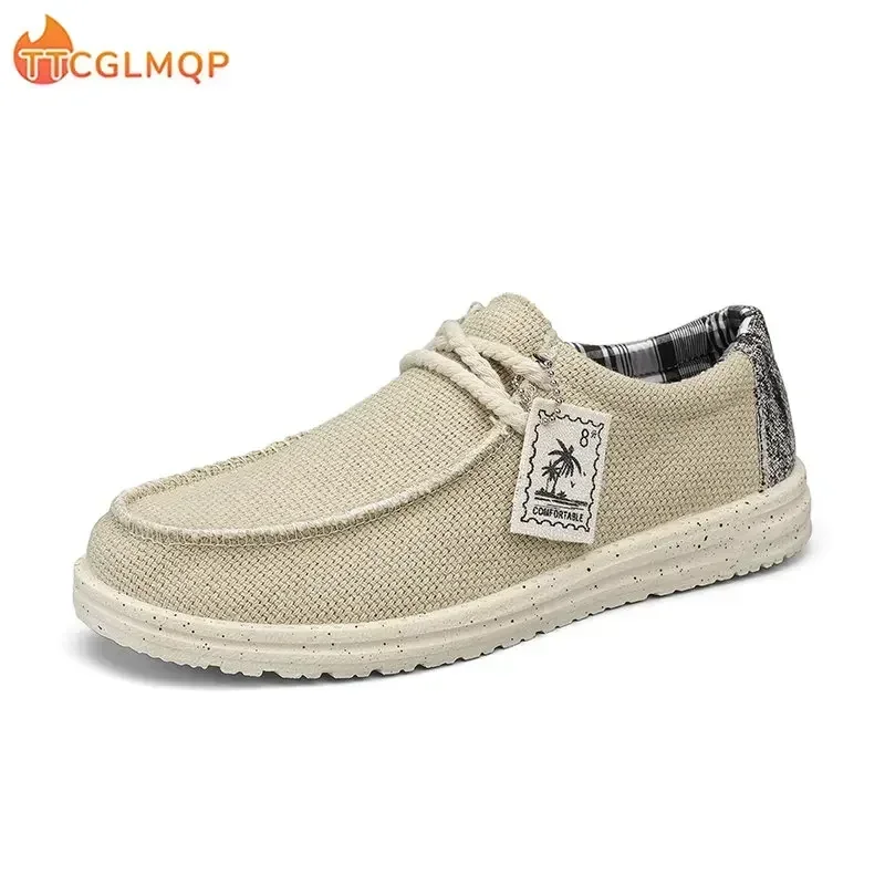 Men\'s Canvas Shoes Summer 2023 New Lightweight Breathable Soft Slip on Casual Shoes Fashion Beach Vacation Loafers Men Footwear