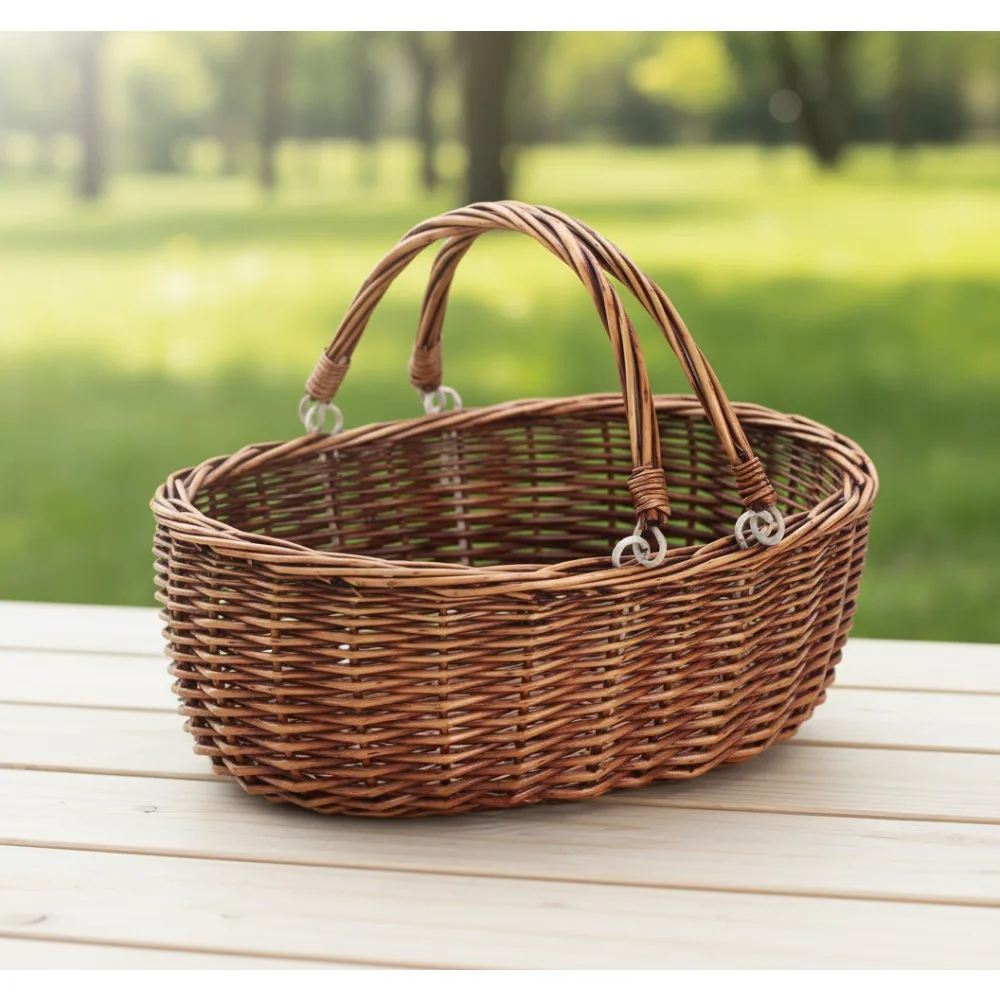 

Handmade Woven Picnic Basket with Handle - Lightweight Storage for Outdoor Dining & Home Decor