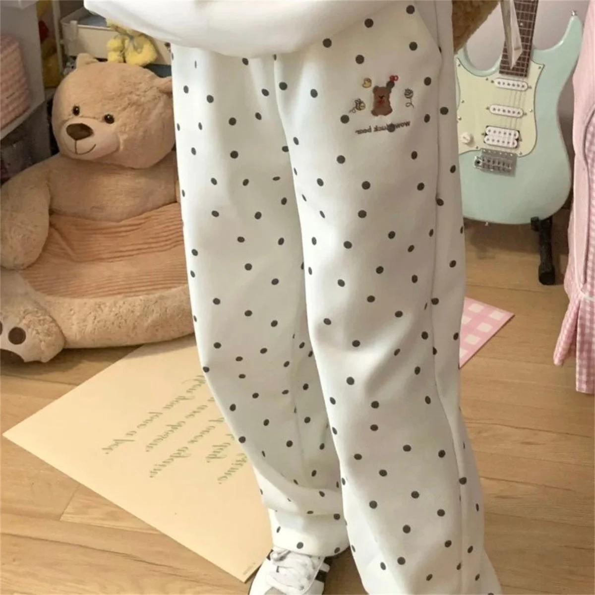 Cute Cartoon Sweatpants Polka Dot Bear Embroidery Women Y2k Harajuku Loose Kawaii Joggers 2026 Autumn Pantalones Pants Girls