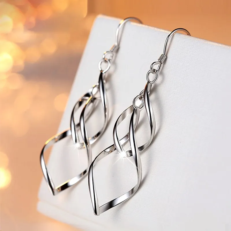 Elegant Spiral Twist Dangle Hook Earrings for Women Girl