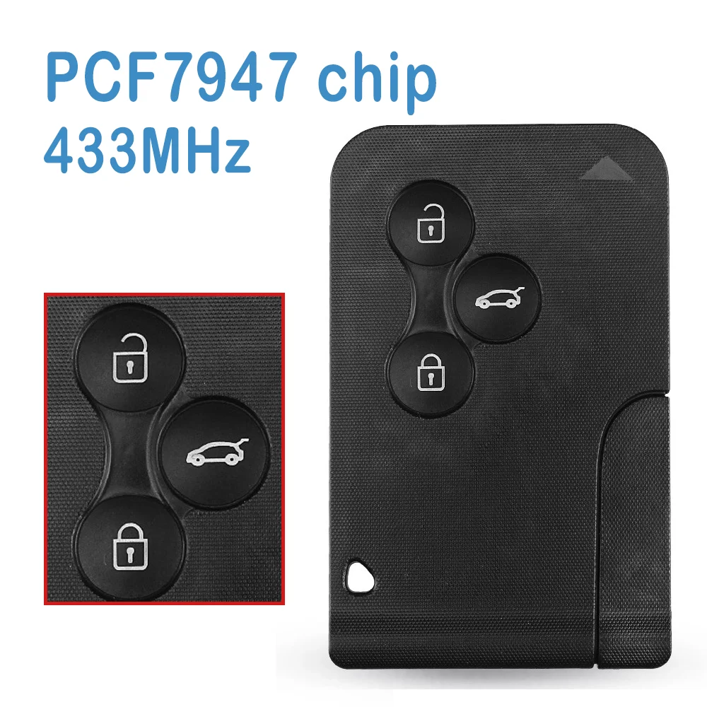 

2 Pcs/lot Auto Smart Remote Control 3 Buttons 433MHz PCF7947 Chip Replace Car Key Fob For Renault Megane Scenic